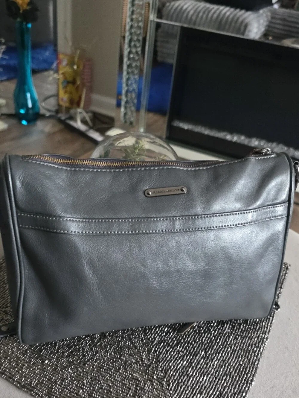 Rebecca Minkoff Black Leather Messenger Bag with Gunmetal Hardware